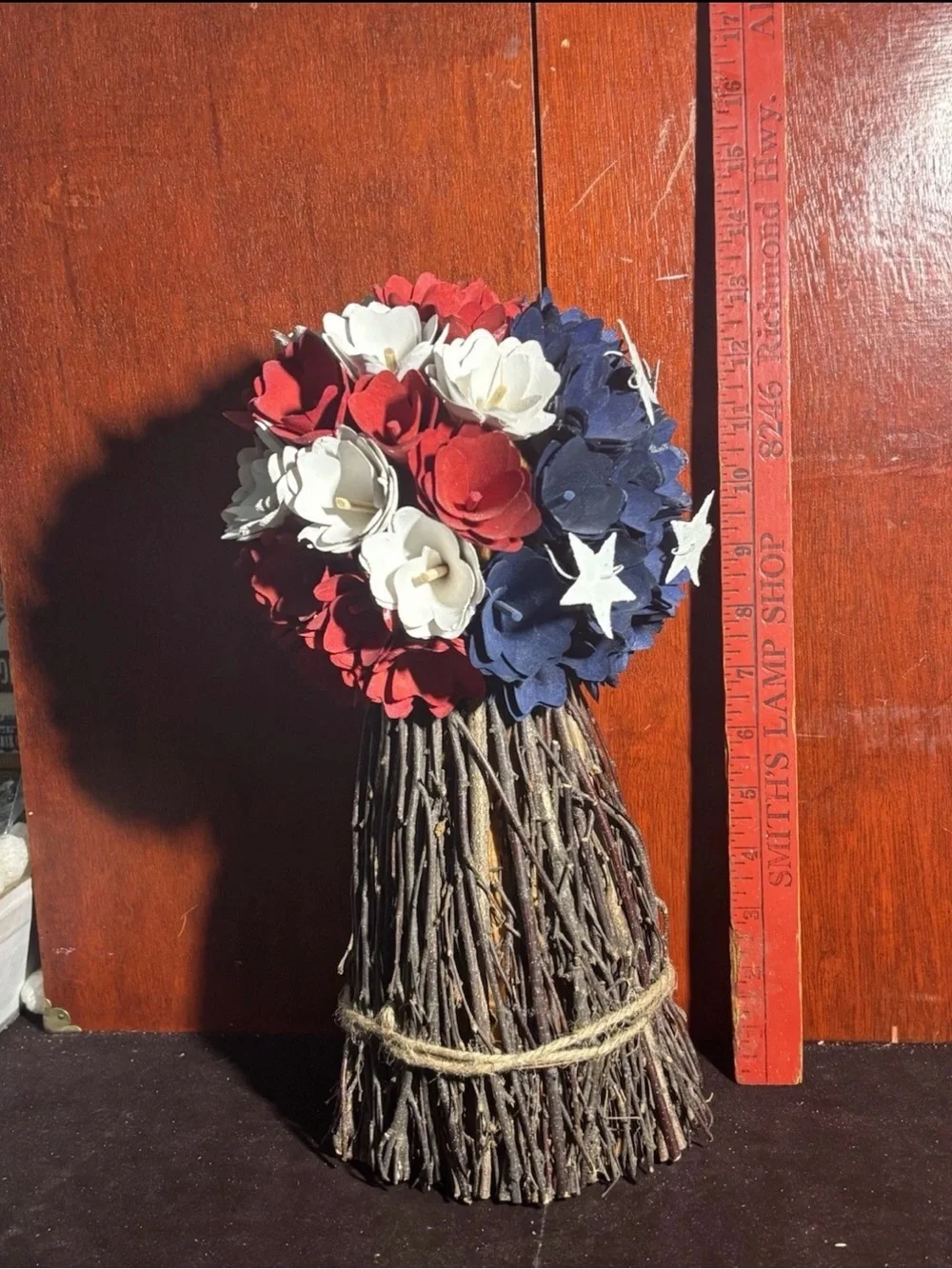 Red White & Blue Patriotic Floral Twig Table Decor